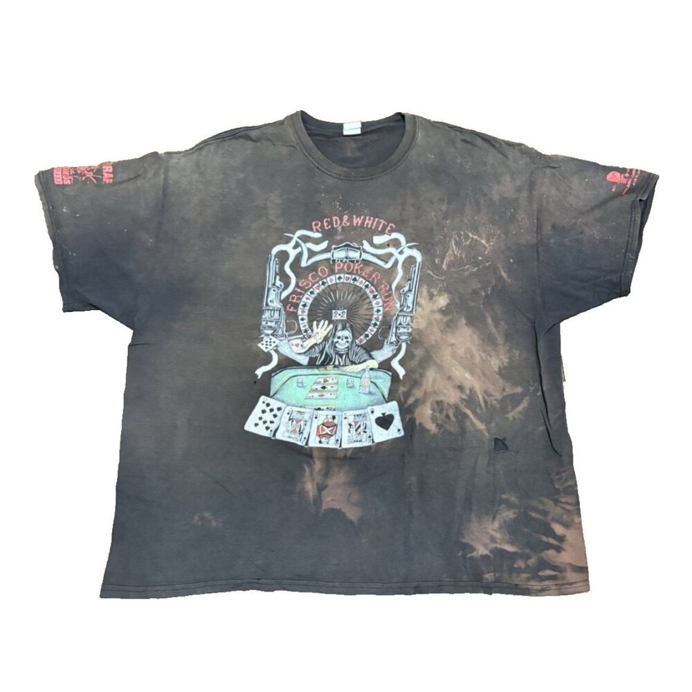 DOM King of Spades Skeleton Cards Shirt Mens 2XL Grunge Distressed Bleached Hole